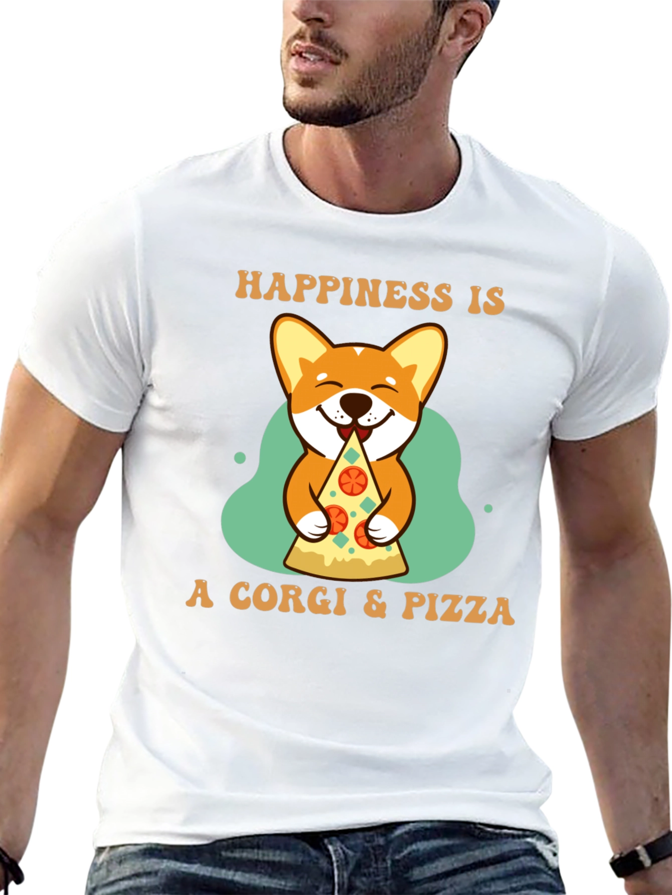Corgi & Pizza Happiness Graphic T-Shirt