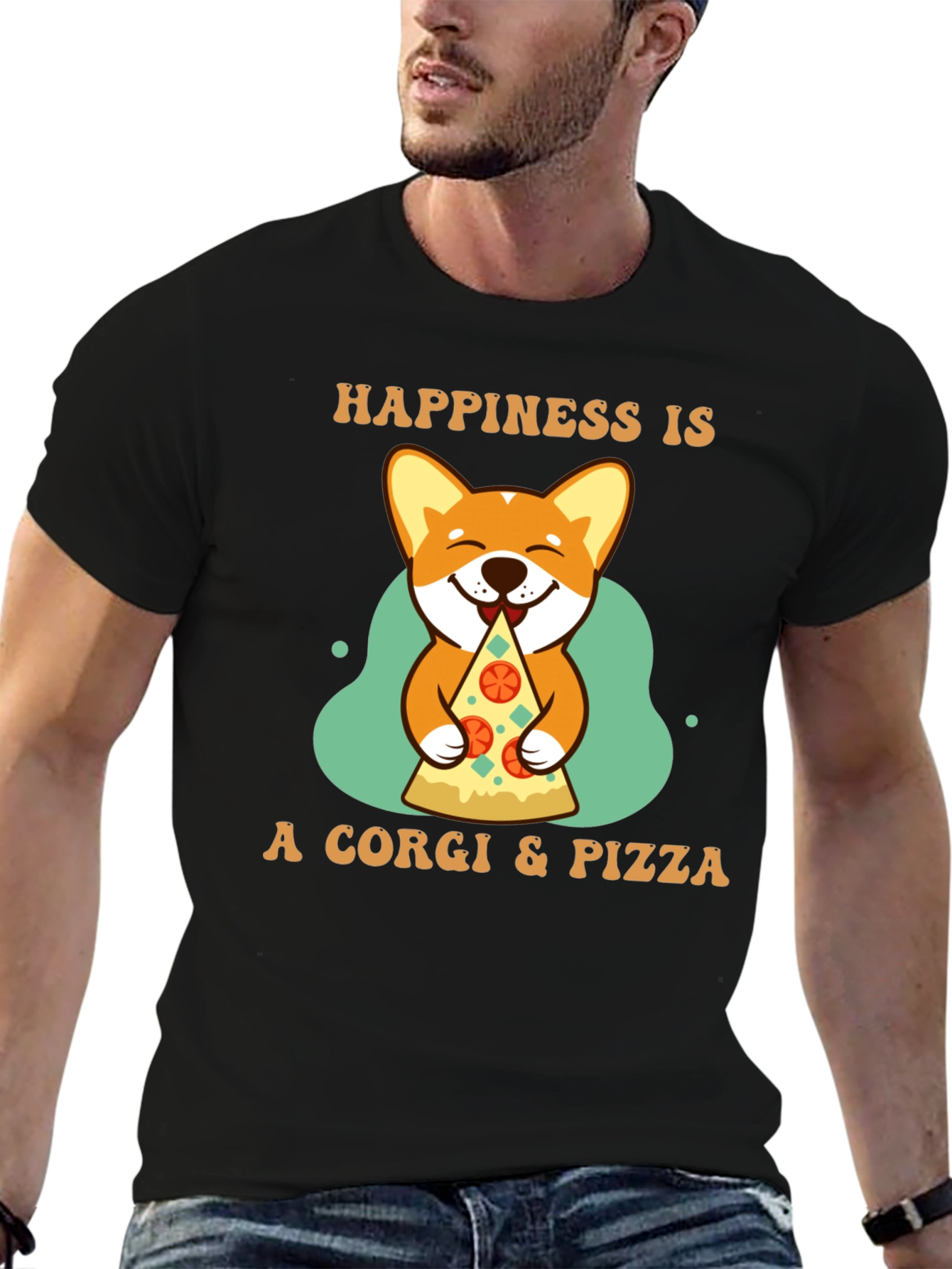 Corgi & Pizza Happiness Graphic T-Shirt