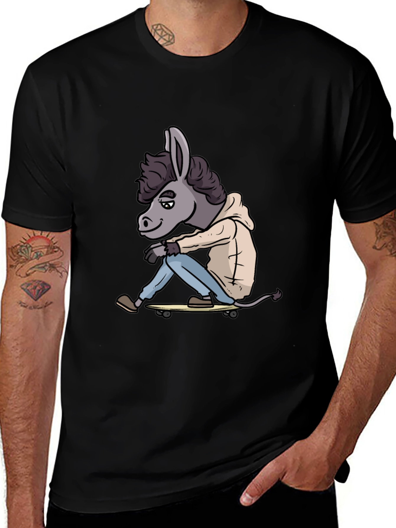 Donkey Skateboarder Black T-Shirt