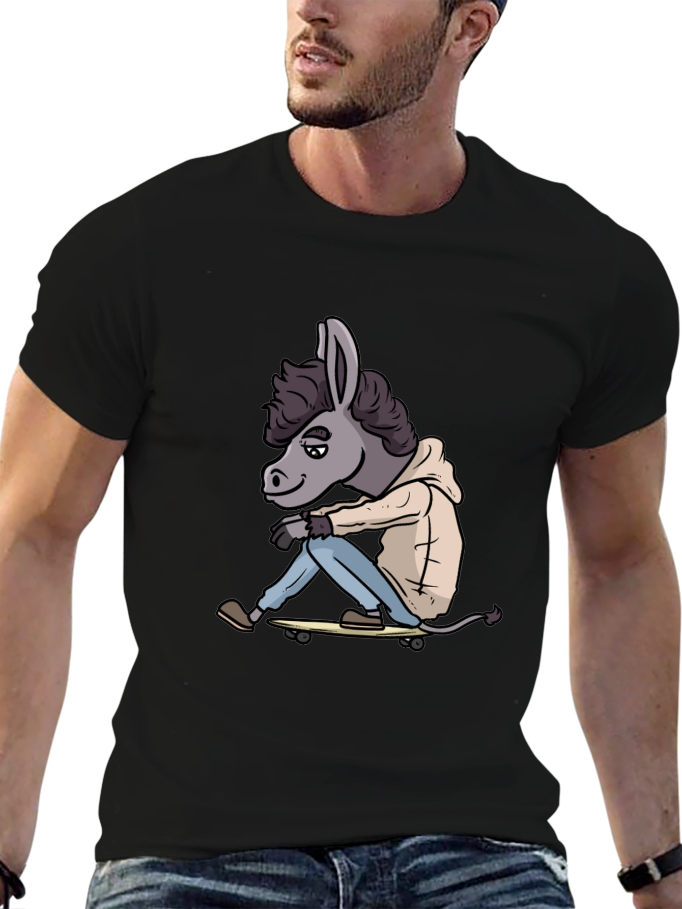 Donkey Skateboarder Black T-Shirt