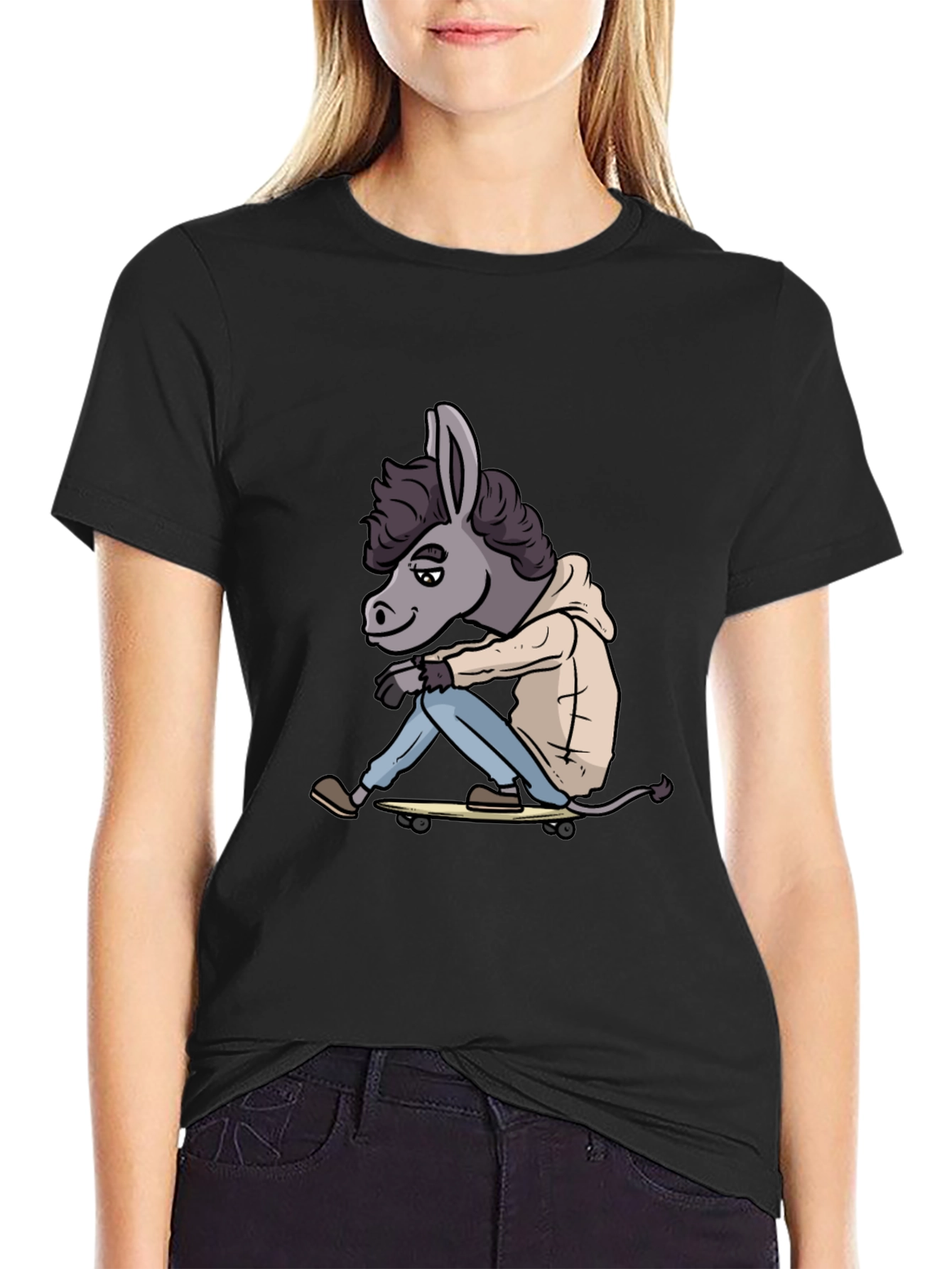Donkey Skateboarder Black T-Shirt