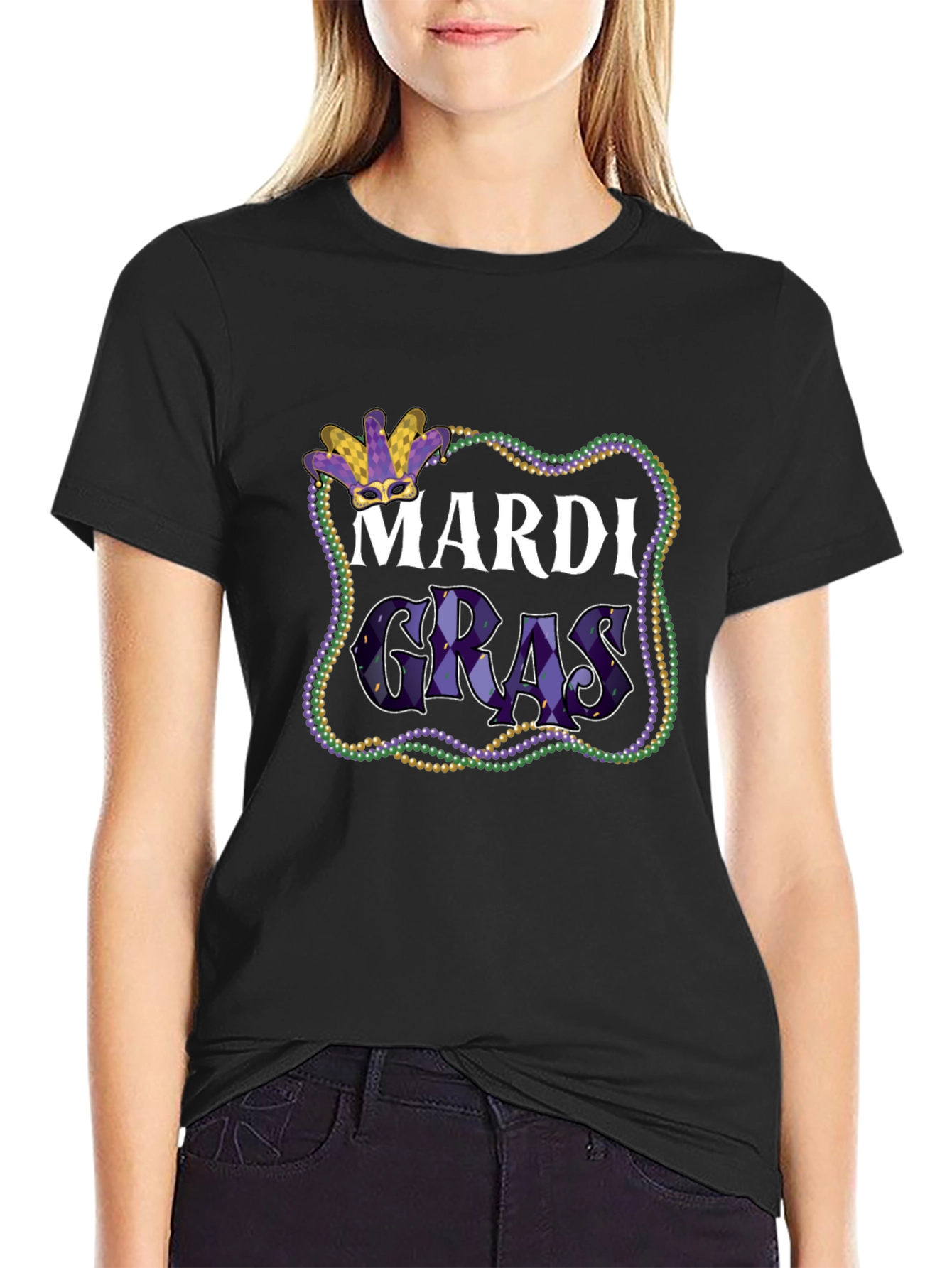 Mardi Gras T-Shirt - Beads & Mask Graphic