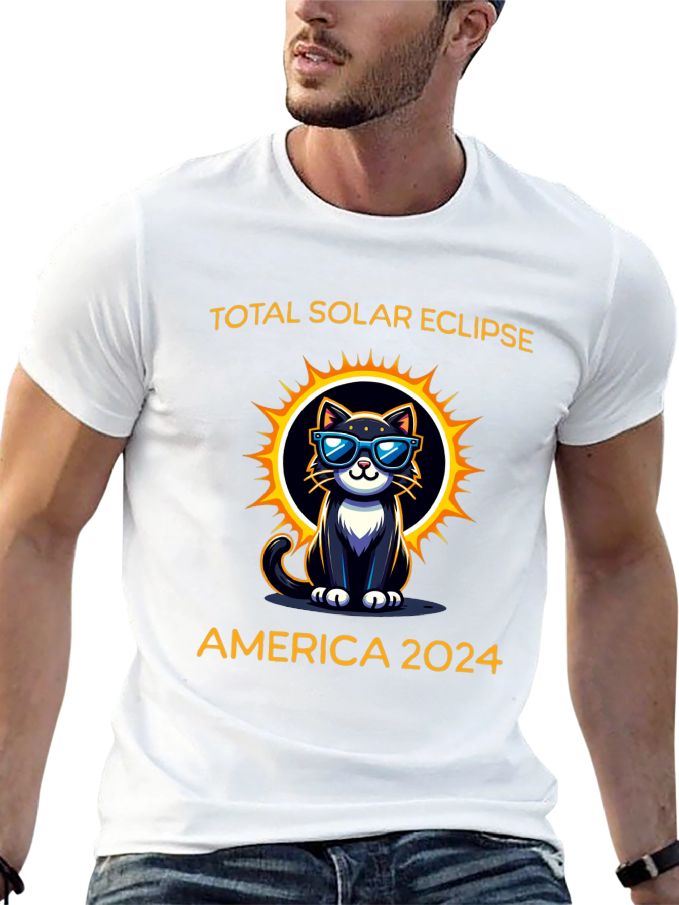 Total Solar Eclipse 2024 Cat Graphic T-Shirt