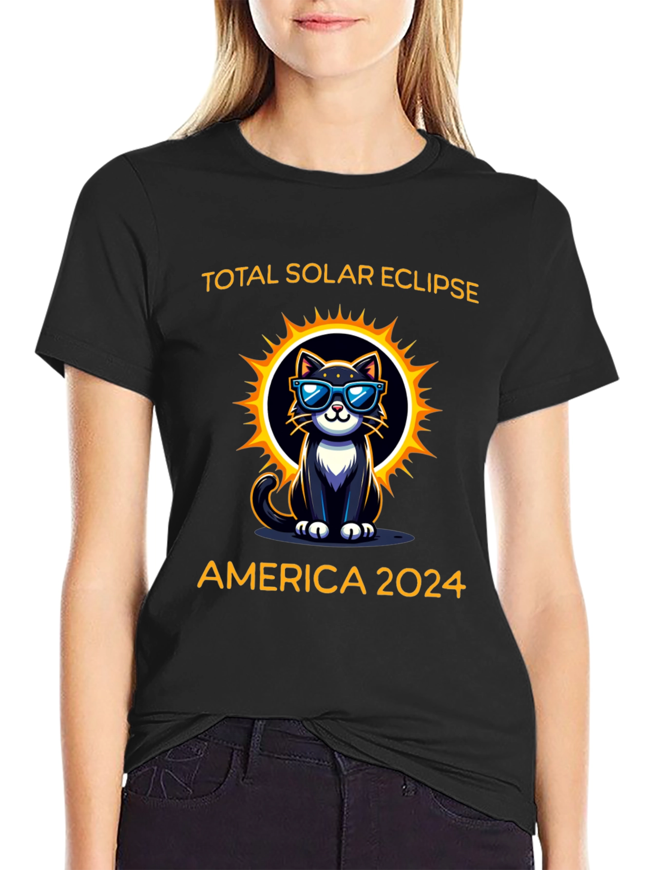 Total Solar Eclipse 2024 Cat Graphic T-Shirt