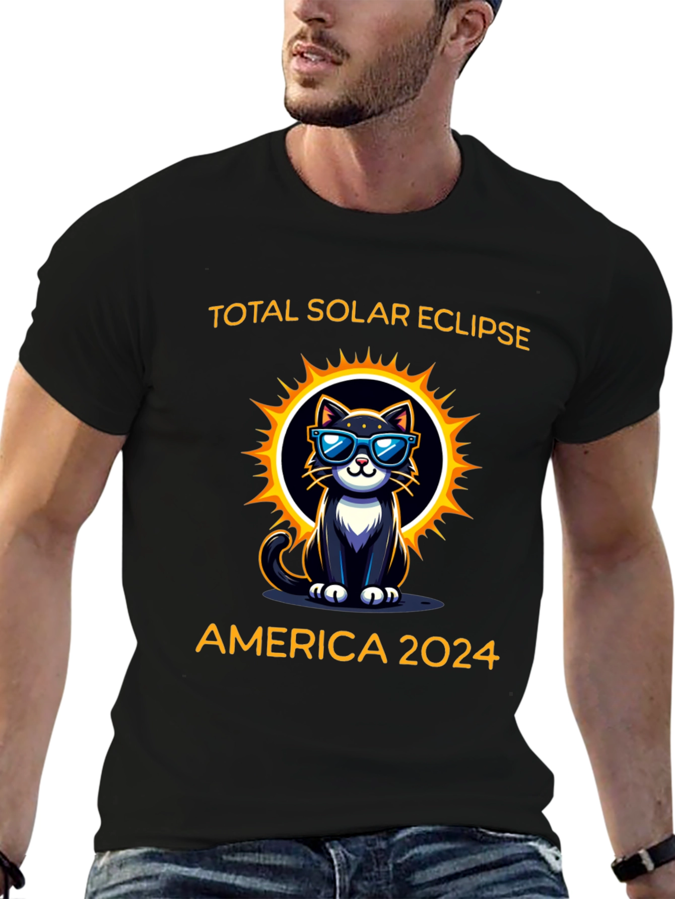 Total Solar Eclipse 2024 Cat Graphic T-Shirt