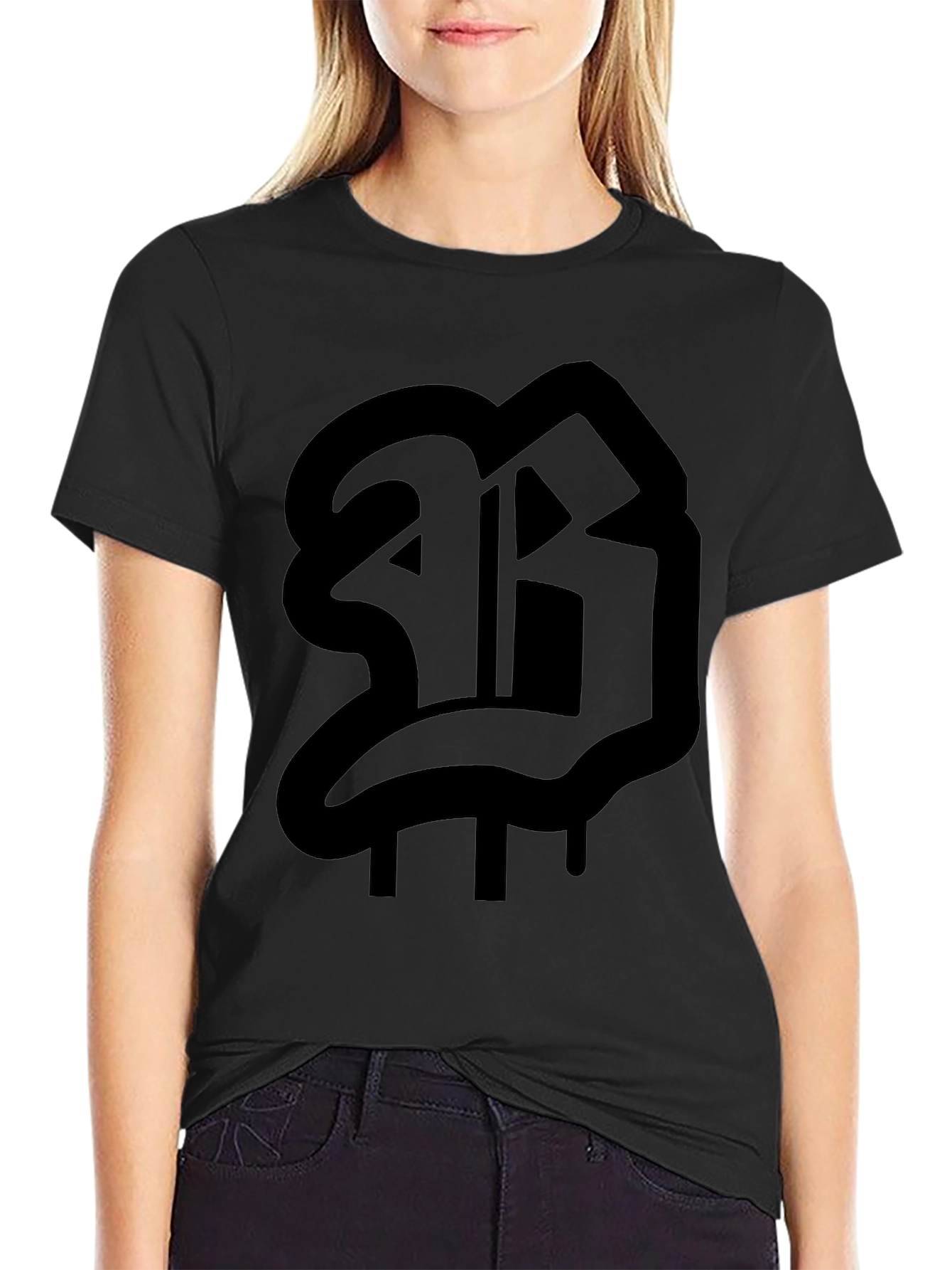 Black T-Shirt with Bold Letter Graphic
