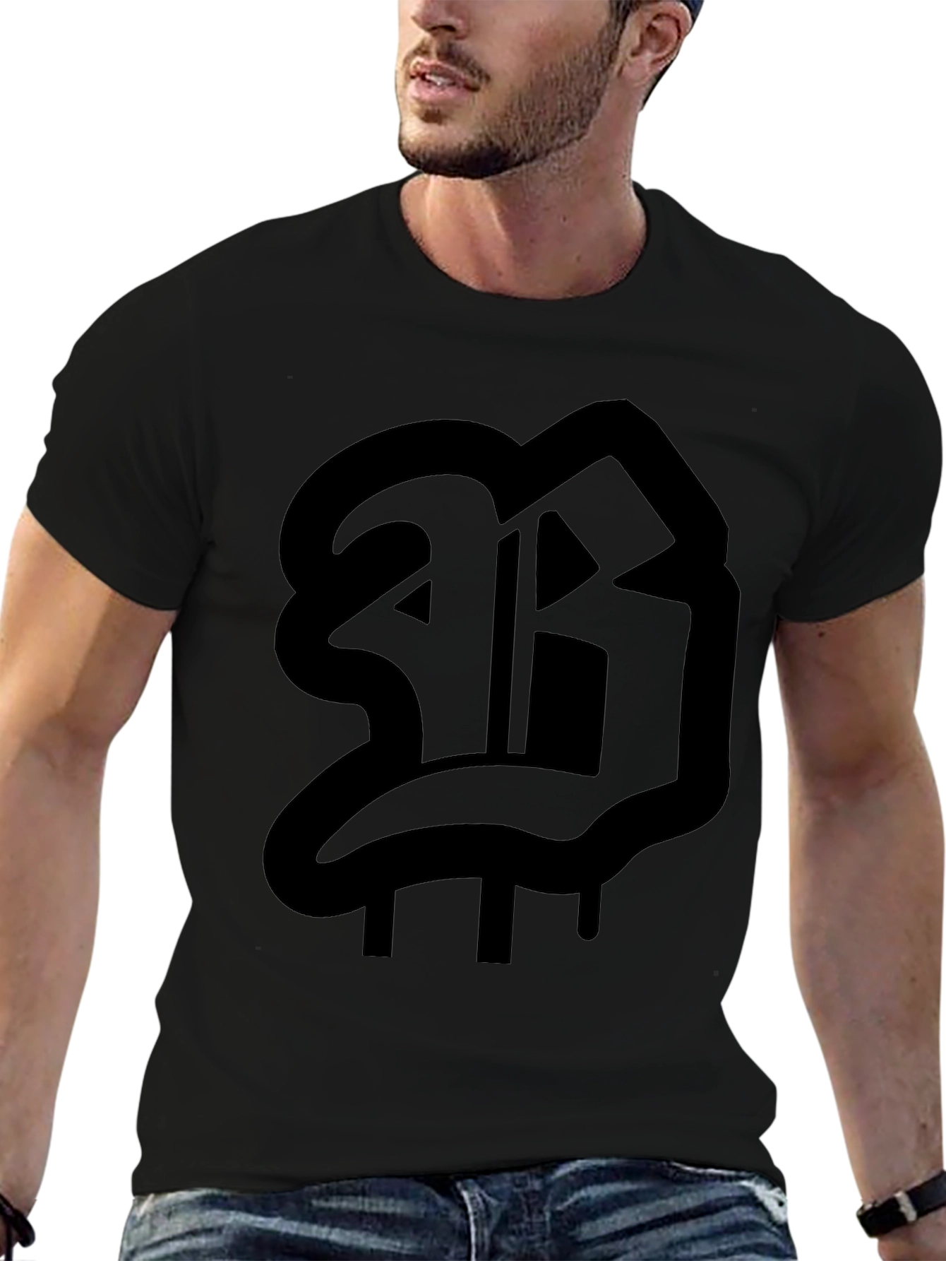 Black T-Shirt with Bold Letter Graphic