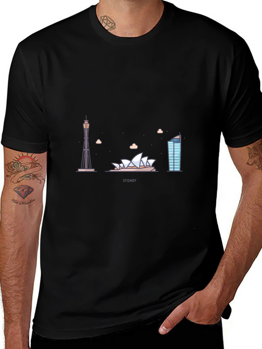 Sydney Skyline Graphic Tee - Black Cotton T-Shirt