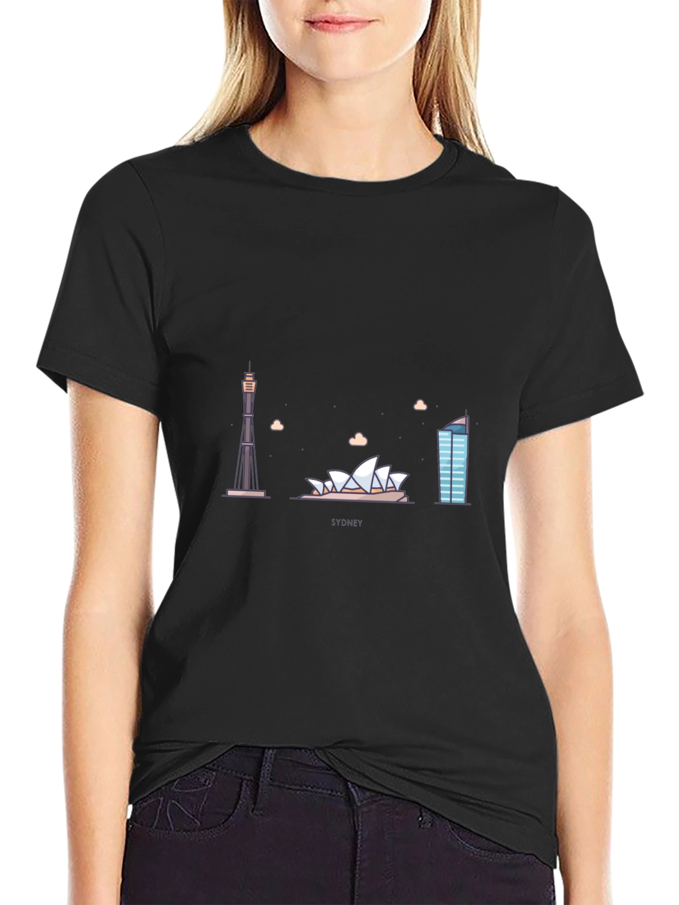 Sydney Skyline Graphic Tee - Black Cotton T-Shirt