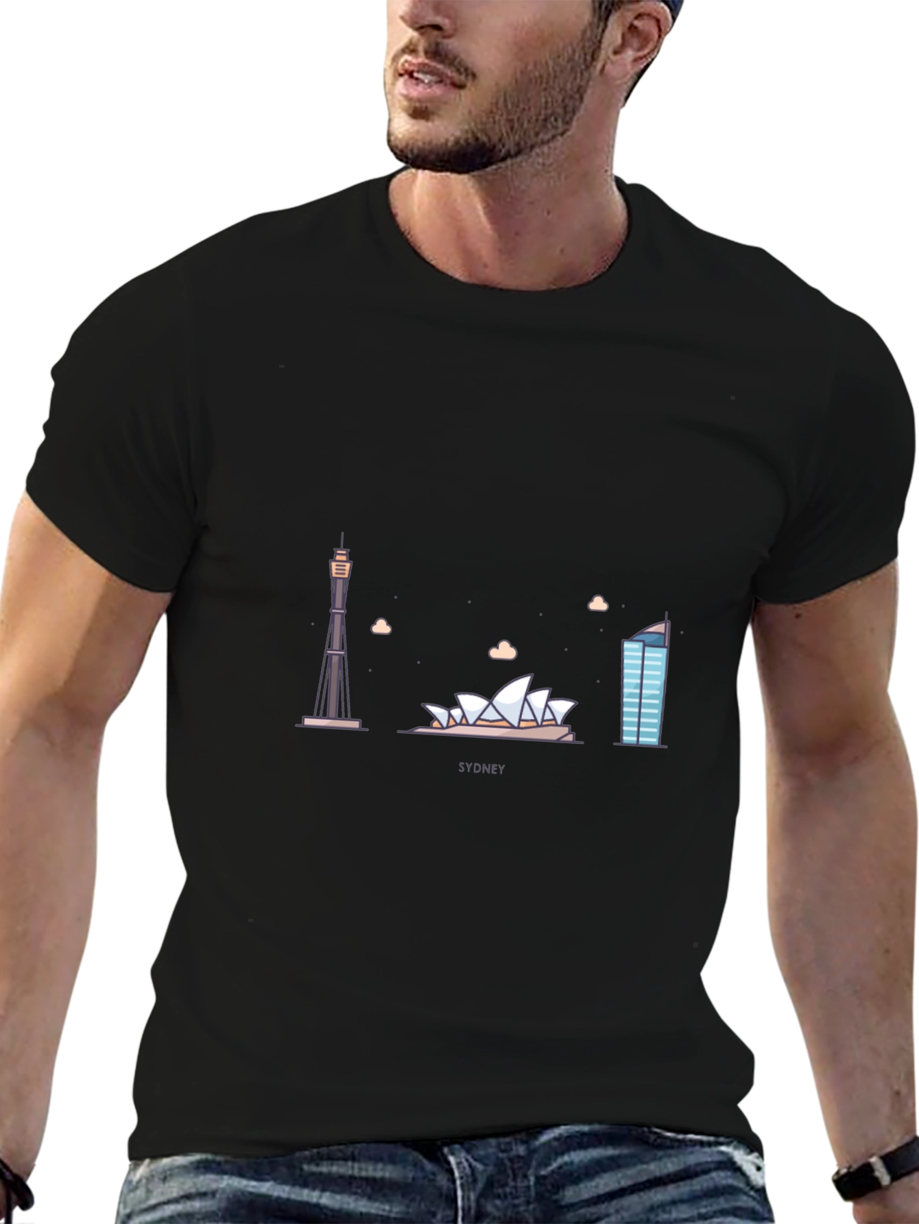 Sydney Skyline Graphic Tee - Black Cotton T-Shirt
