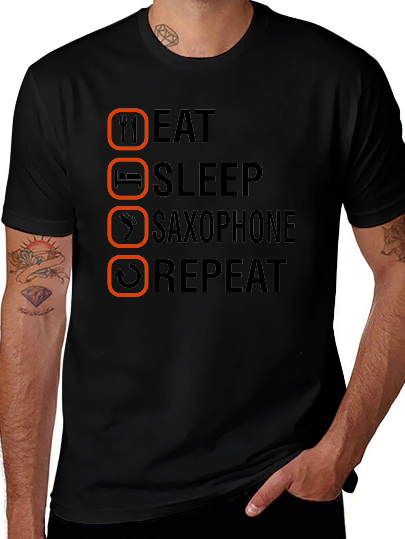 Eat Sleep Saxophone Repeat T-Shirt - Musicians Tee