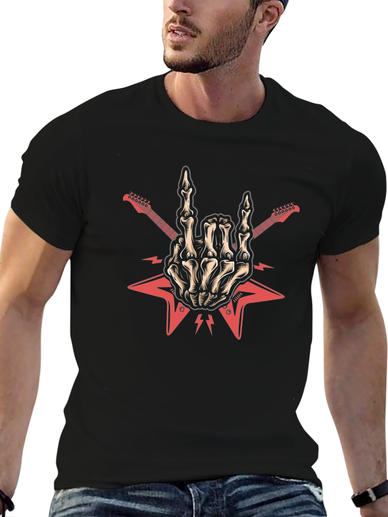 Rock On Skeleton Hand Guitar T-Shirt