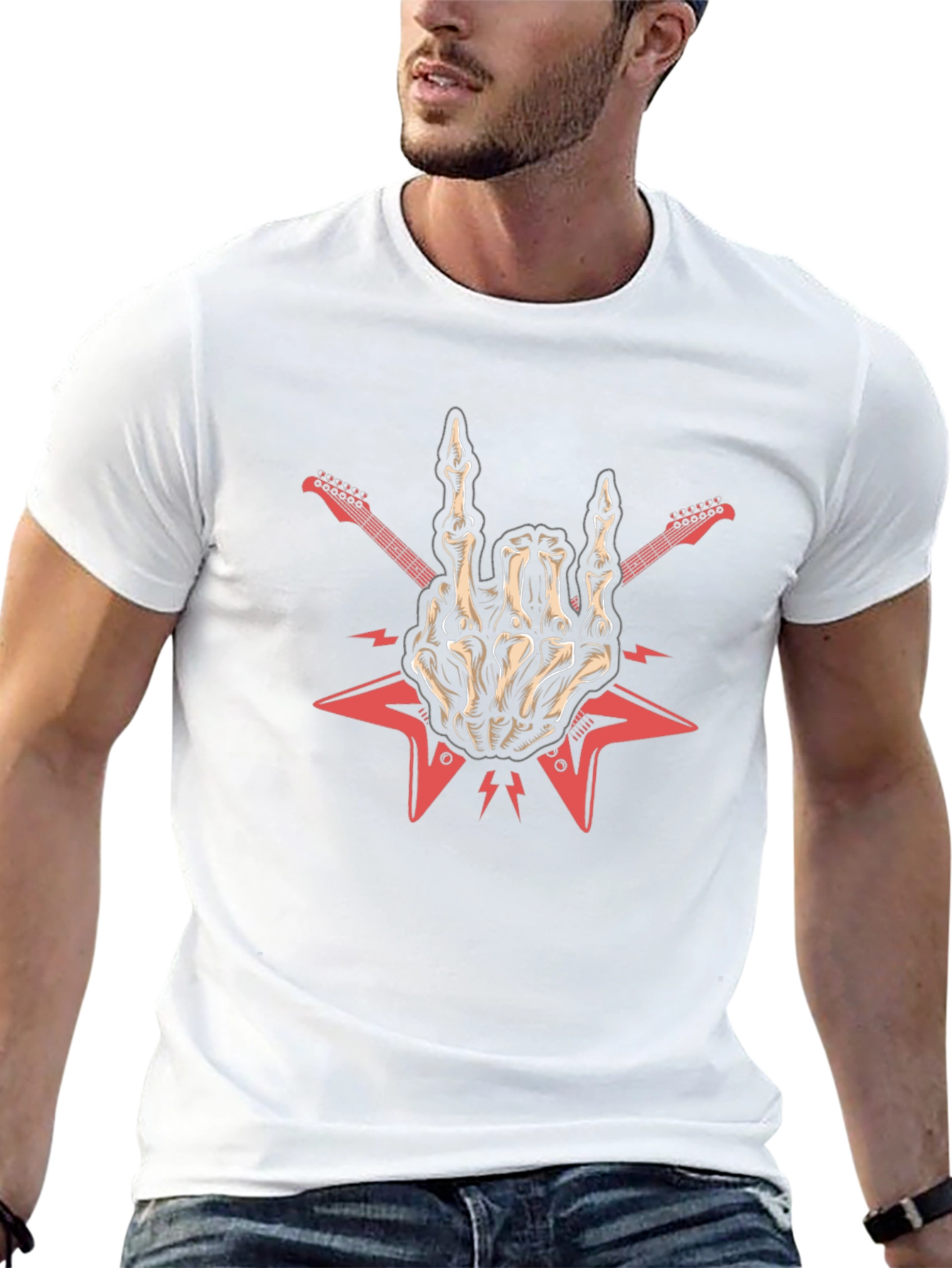 Rock On Skeleton Hand Guitar T-Shirt