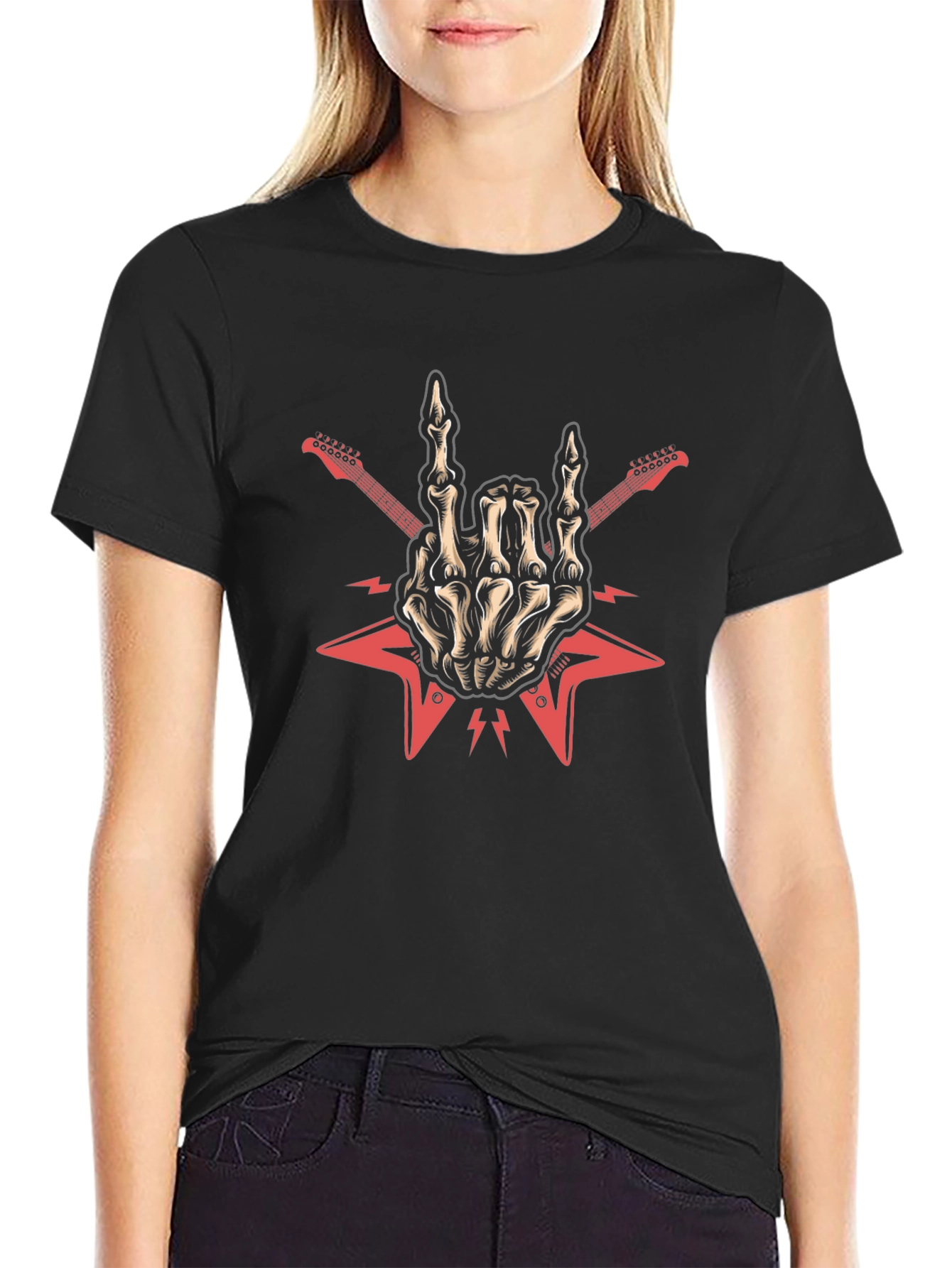 Rock On Skeleton Hand Guitar T-Shirt