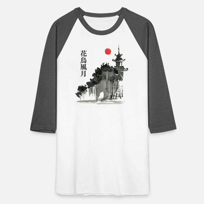 Landscape With Pagoda Sumi E Ink Painting