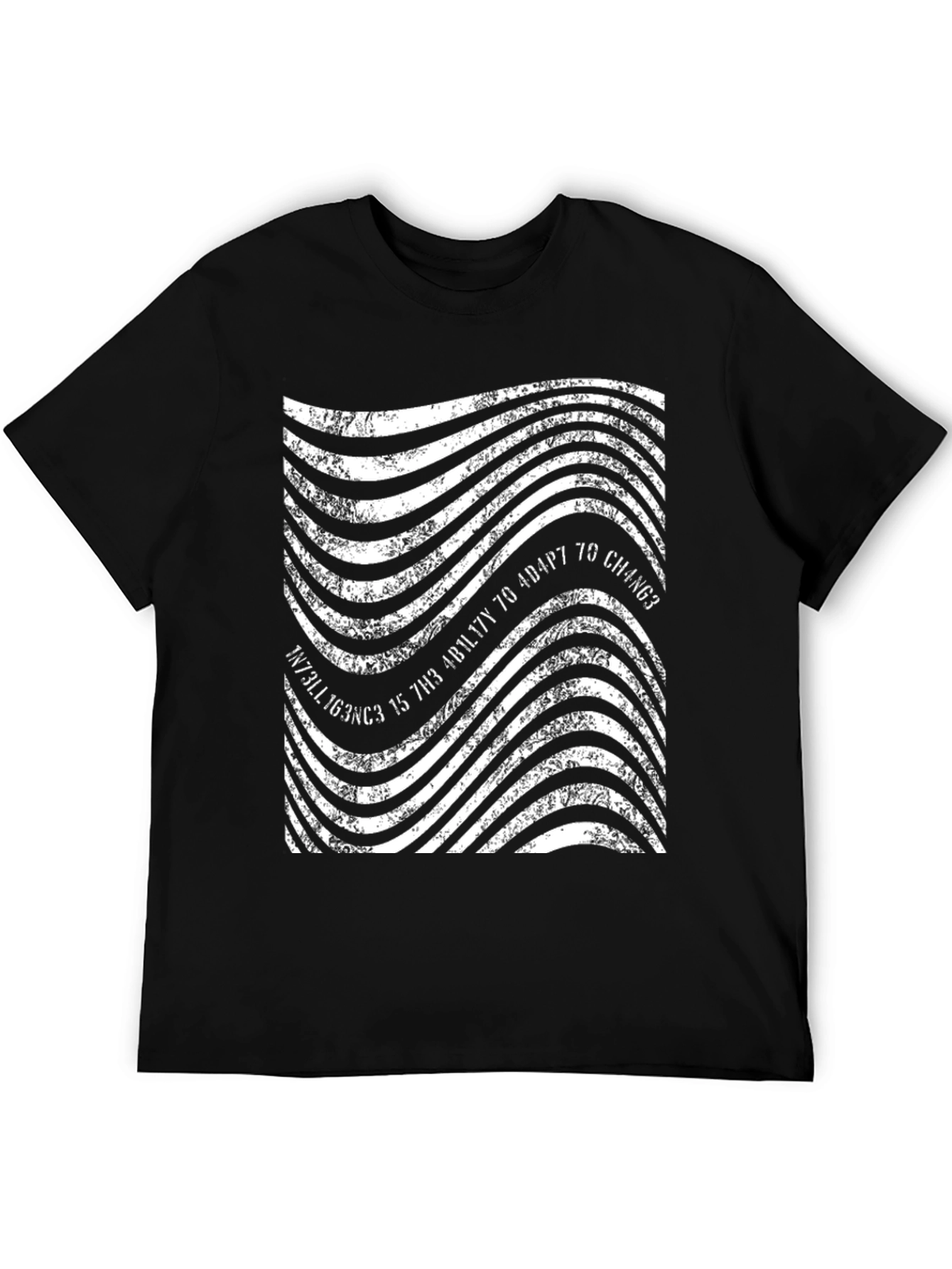 Abstract Wavy Lines Graphic Tee - Black