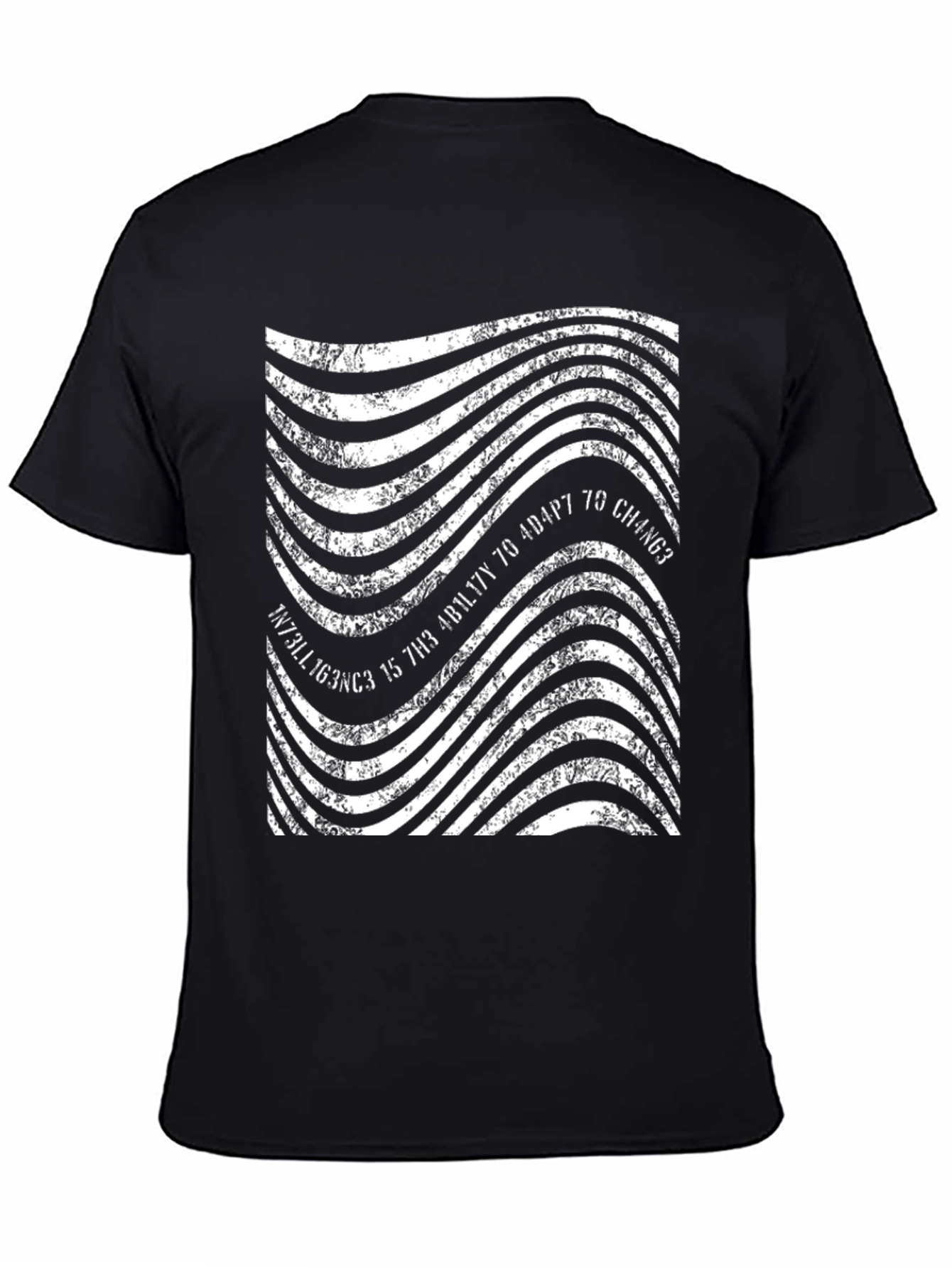 Abstract Wavy Lines Graphic Tee - Black