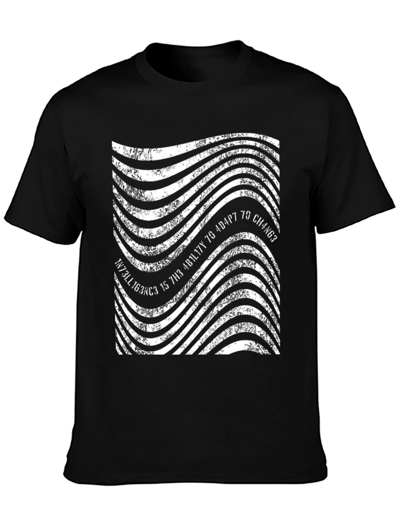 Abstract Wavy Lines Graphic Tee - Black