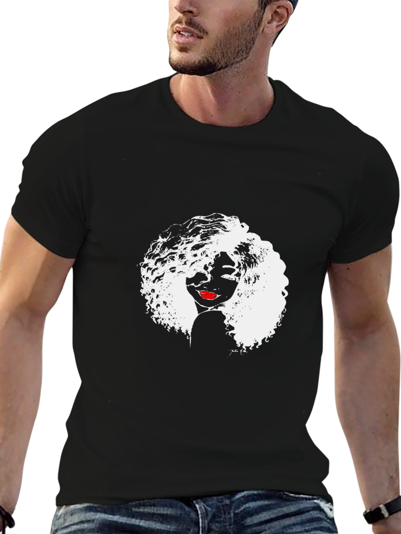 Afro Woman Graphic Tee - Stylish Black T-Shirt