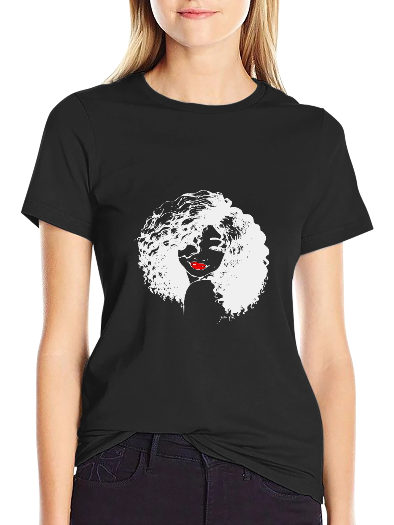 Afro Woman Graphic Tee - Stylish Black T-Shirt