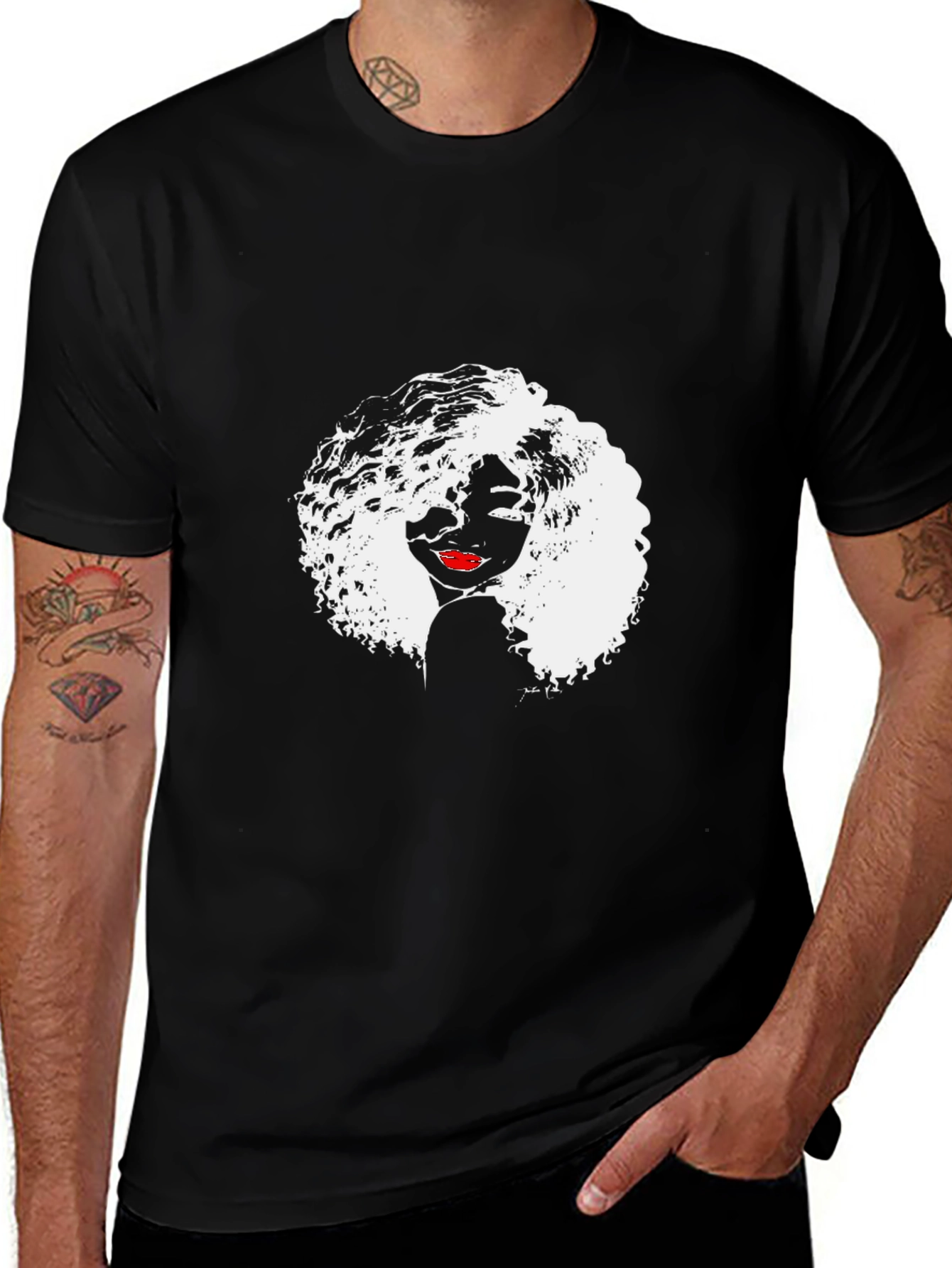 Afro Woman Graphic Tee - Stylish Black T-Shirt