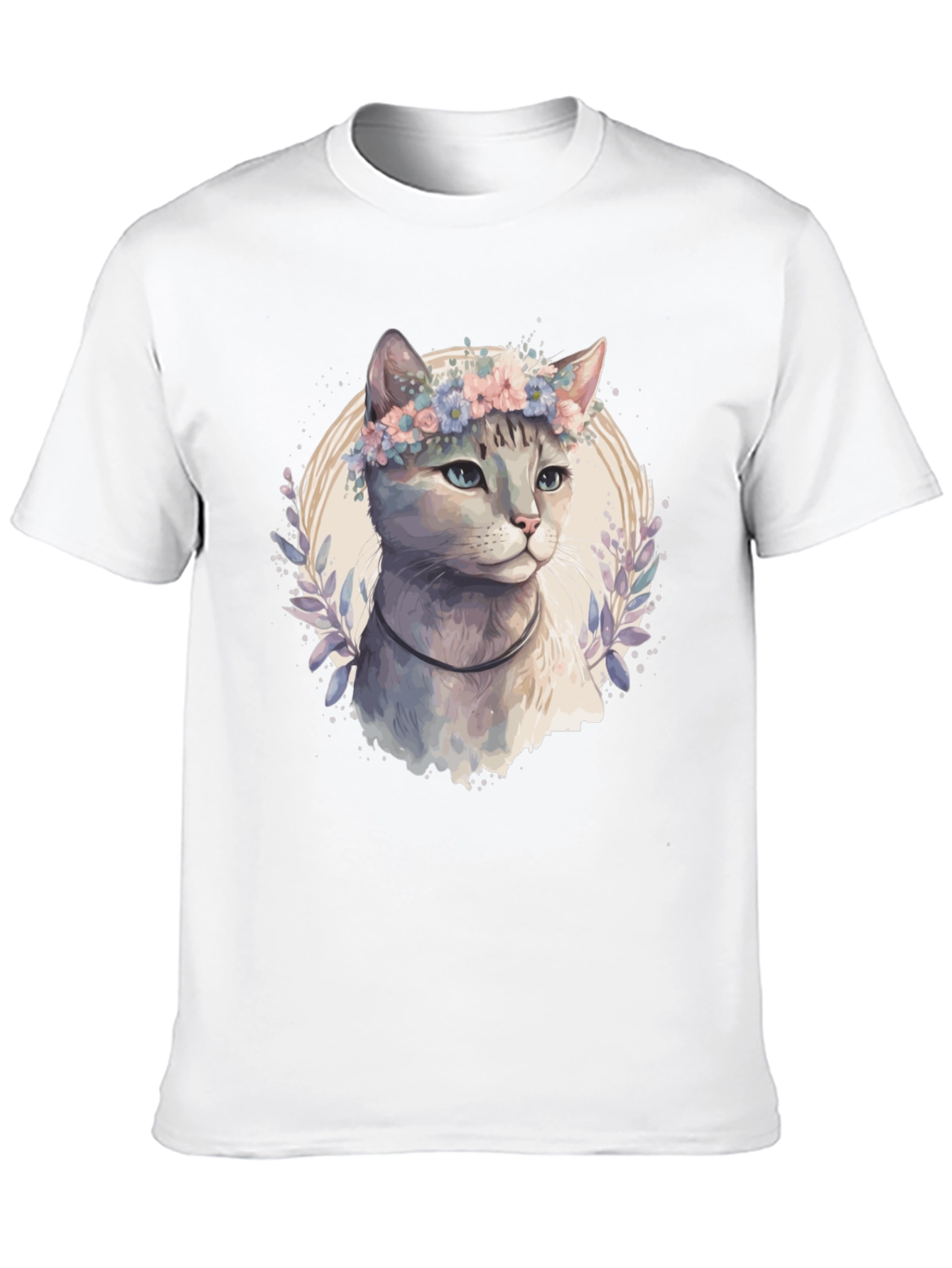 Cat with Flower Crown T-Shirt - Mens Black Tee