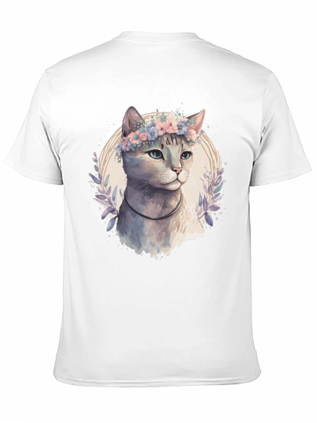 Cat with Flower Crown T-Shirt - Mens Black Tee