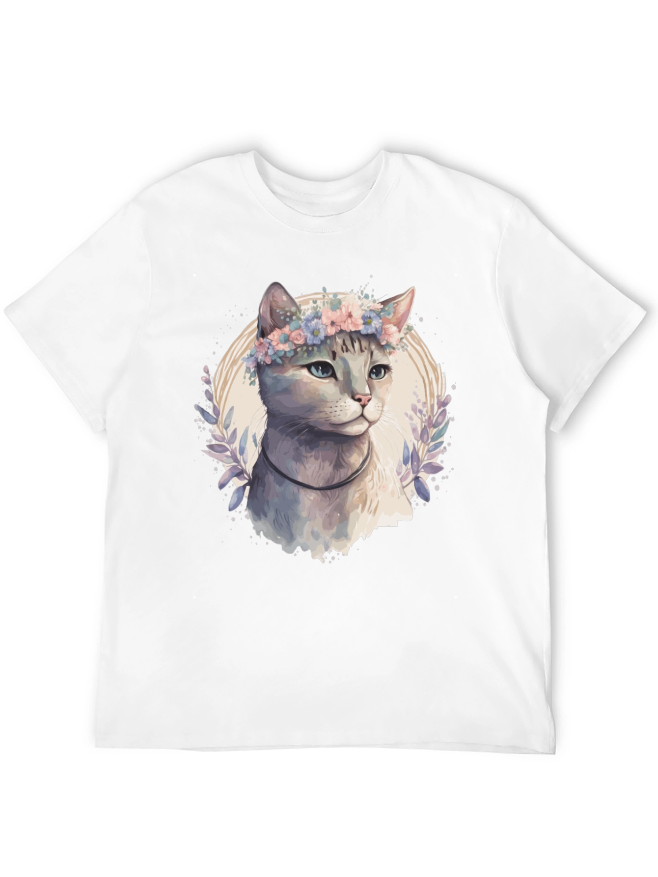 Cat with Flower Crown T-Shirt - Mens Black Tee