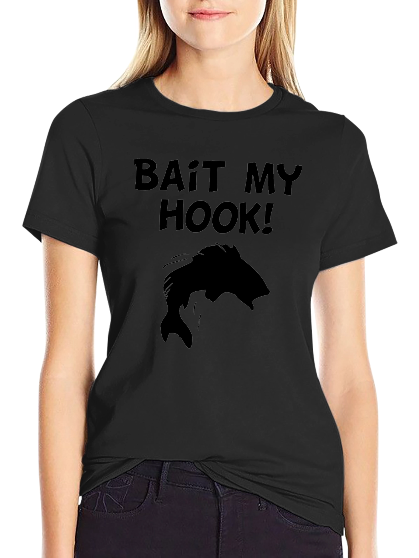 Bait My Hook! Black Graphic T-Shirt