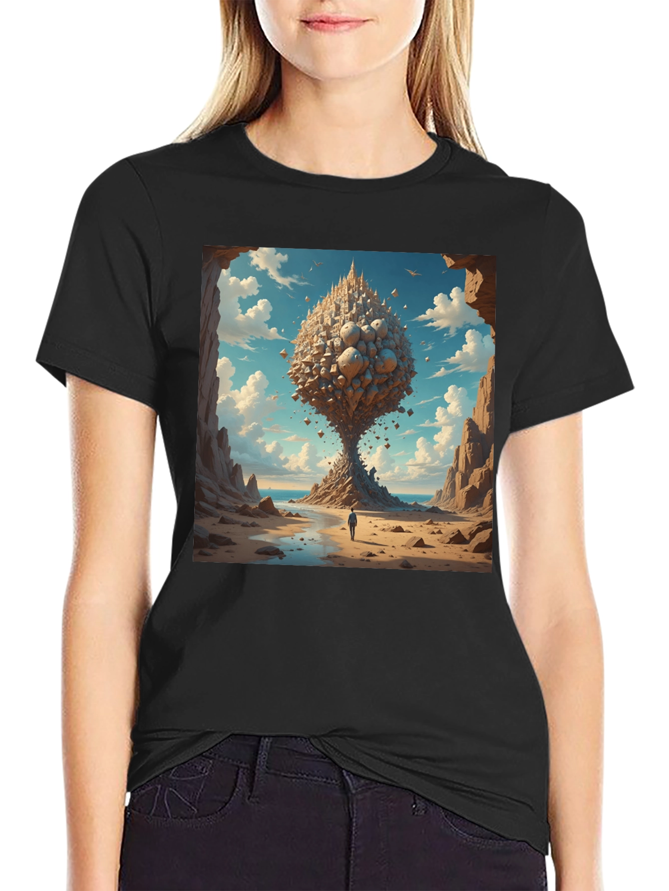 Surreal Landscape Graphic Tee - Black Cotton Blend