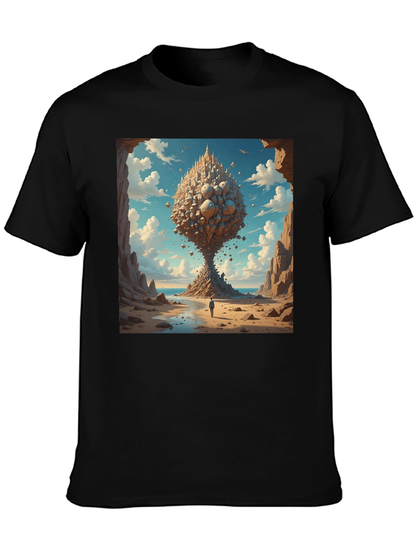 Surreal Landscape Graphic Tee - Black Cotton Blend