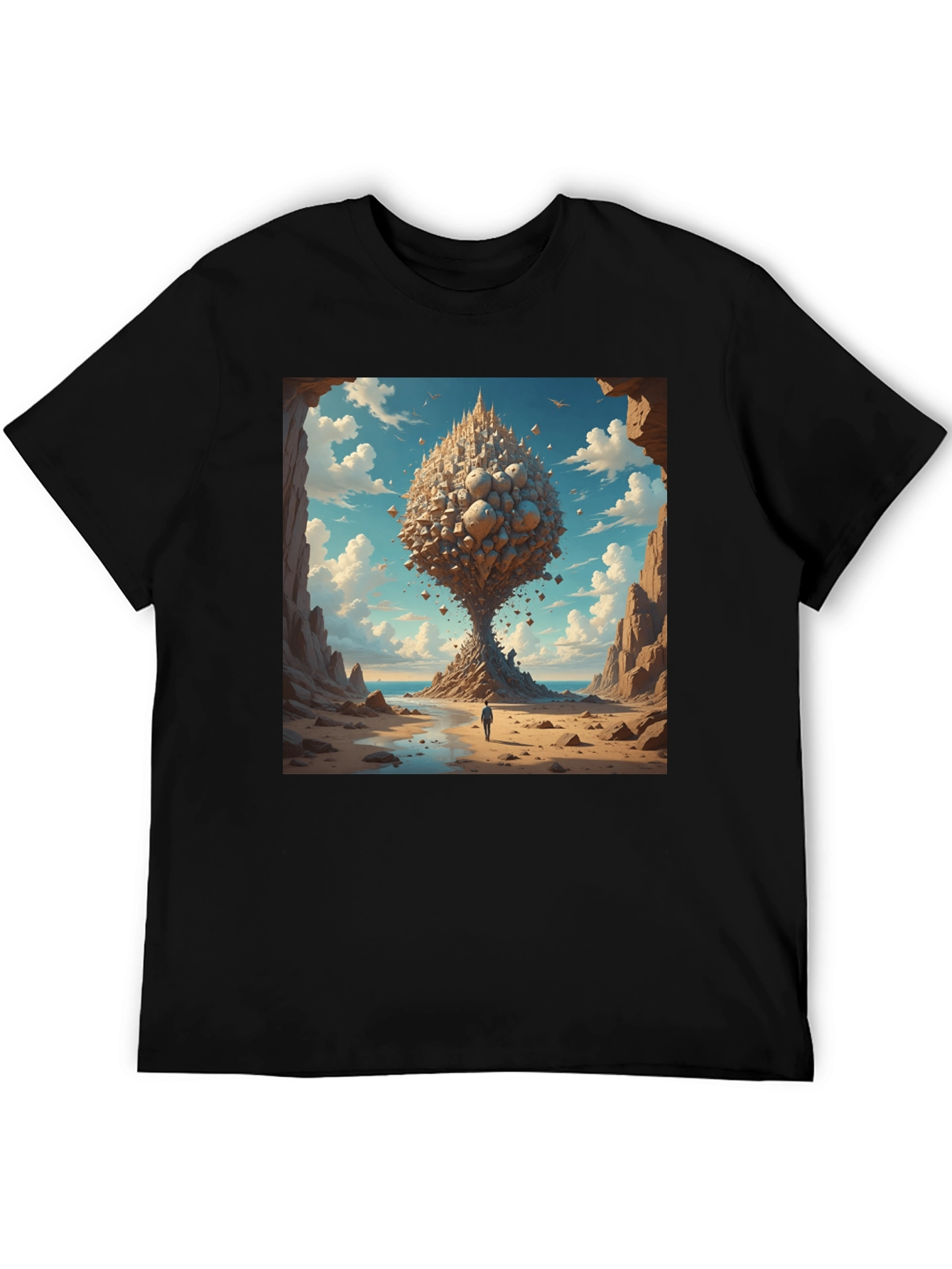 Surreal Landscape Graphic Tee - Black Cotton Blend