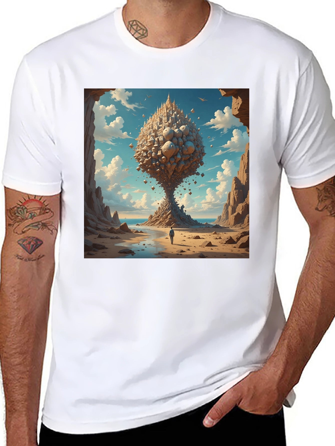 Surreal Landscape Graphic Tee - Black Cotton Blend