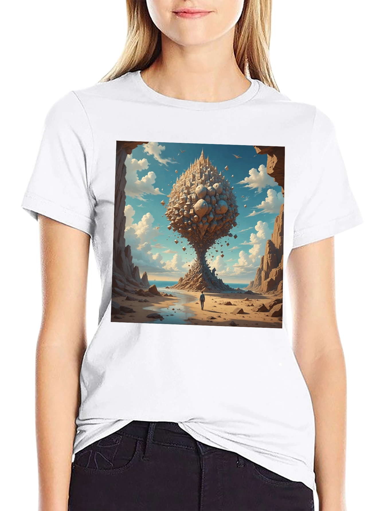 Surreal Landscape Graphic Tee - Black Cotton Blend