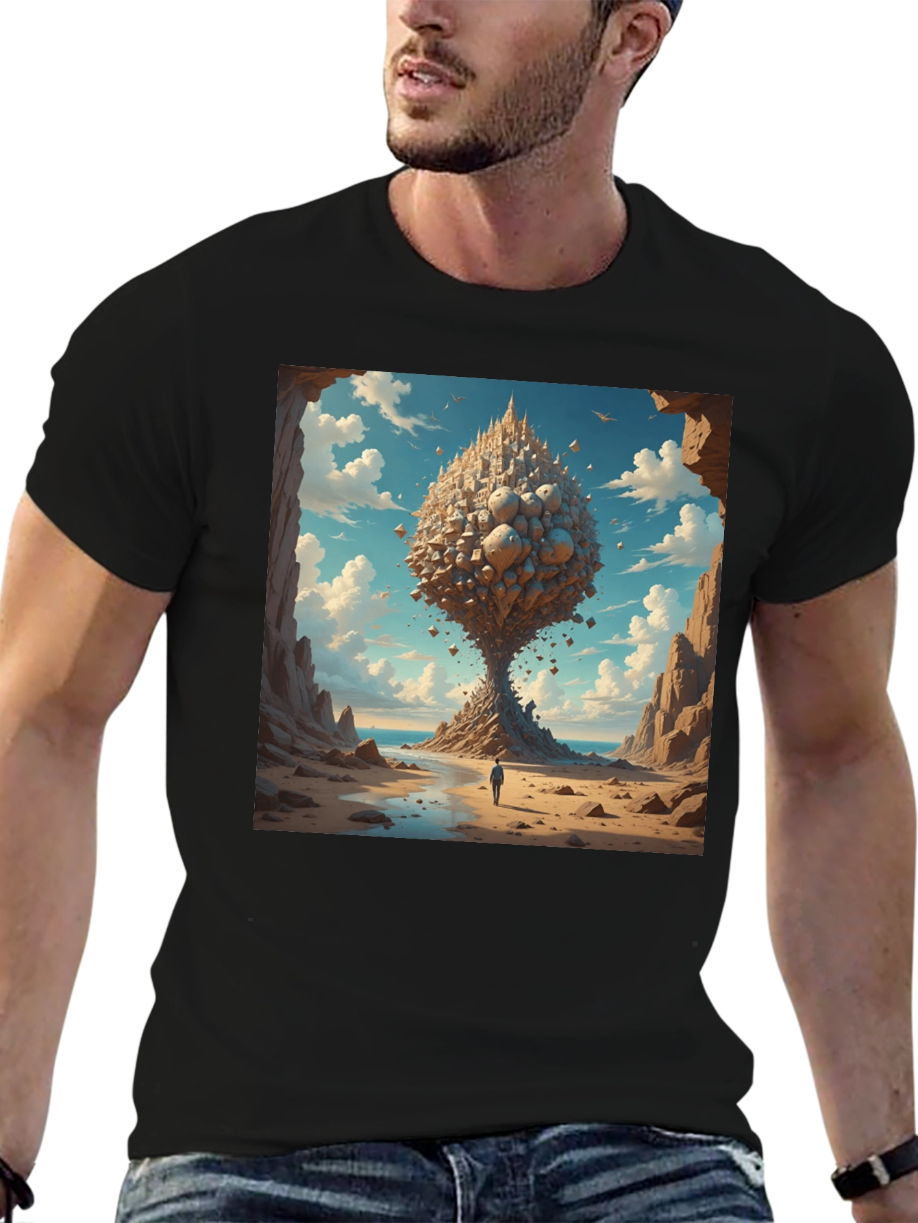 Surreal Landscape Graphic Tee - Black Cotton Blend