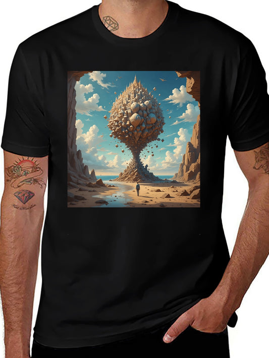 Surreal Landscape Graphic Tee - Black Cotton Blend