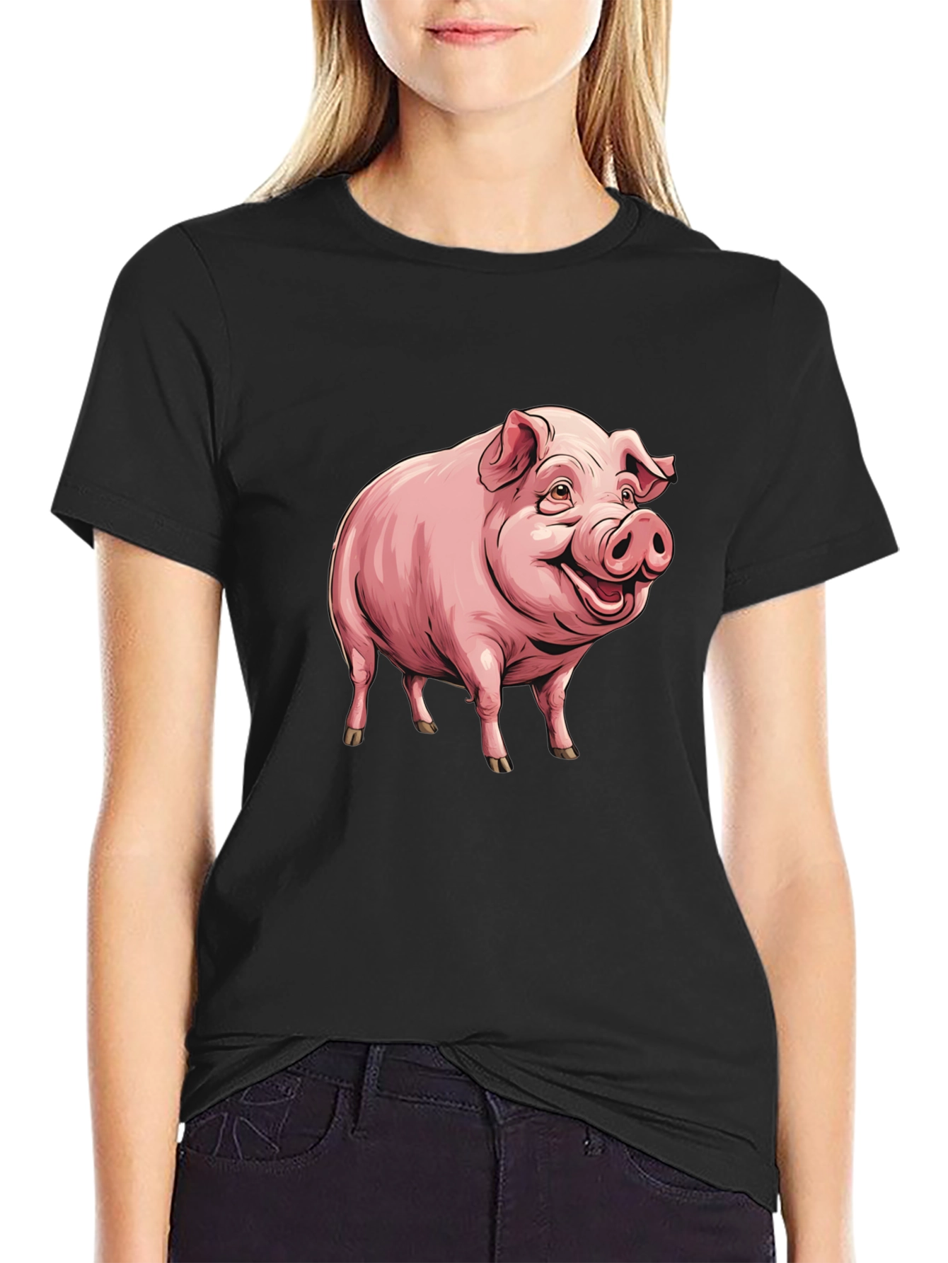 Funny Pig Graphic Tee - Black Cotton T-Shirt