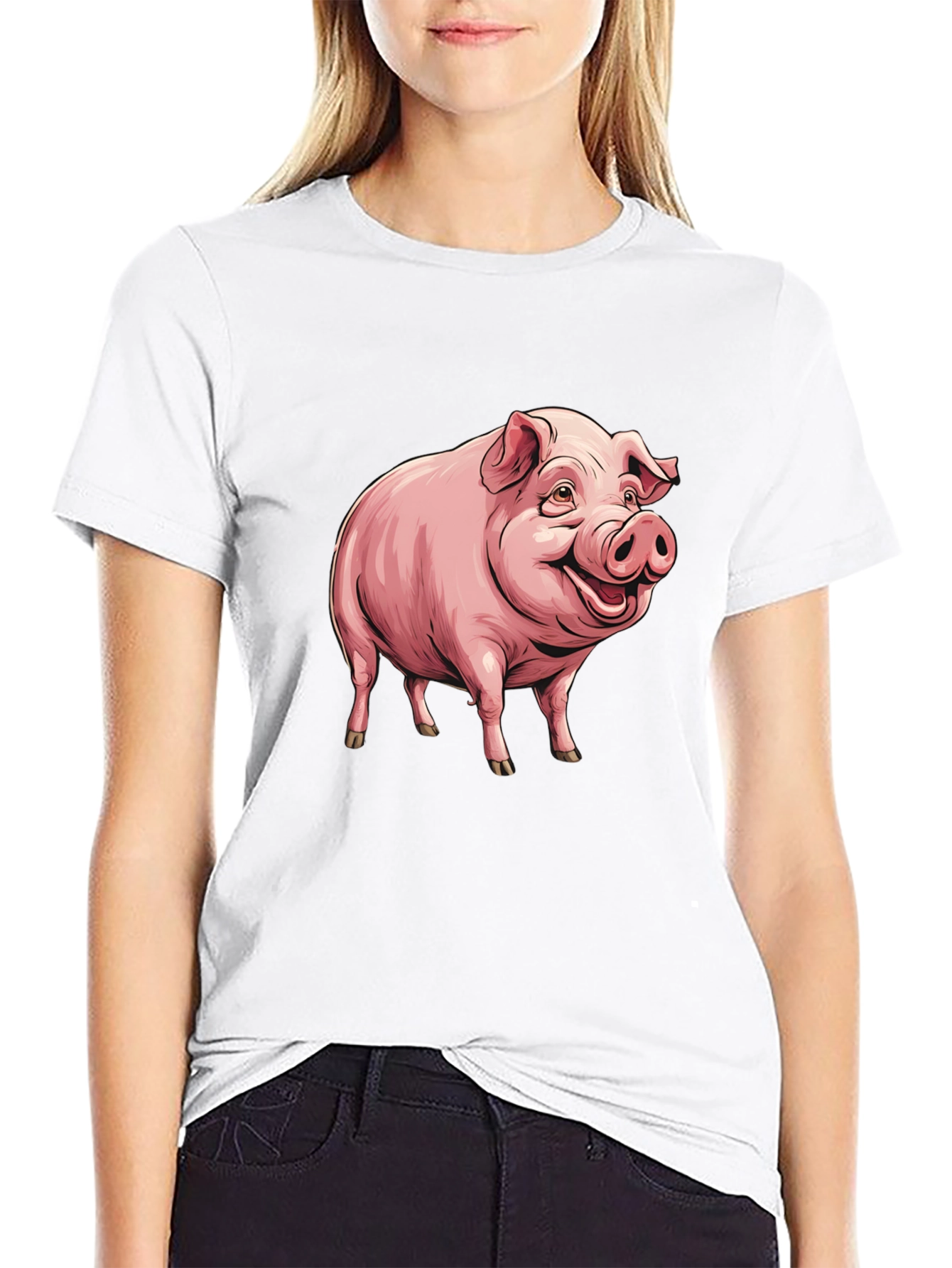 Funny Pig Graphic Tee - Black Cotton T-Shirt