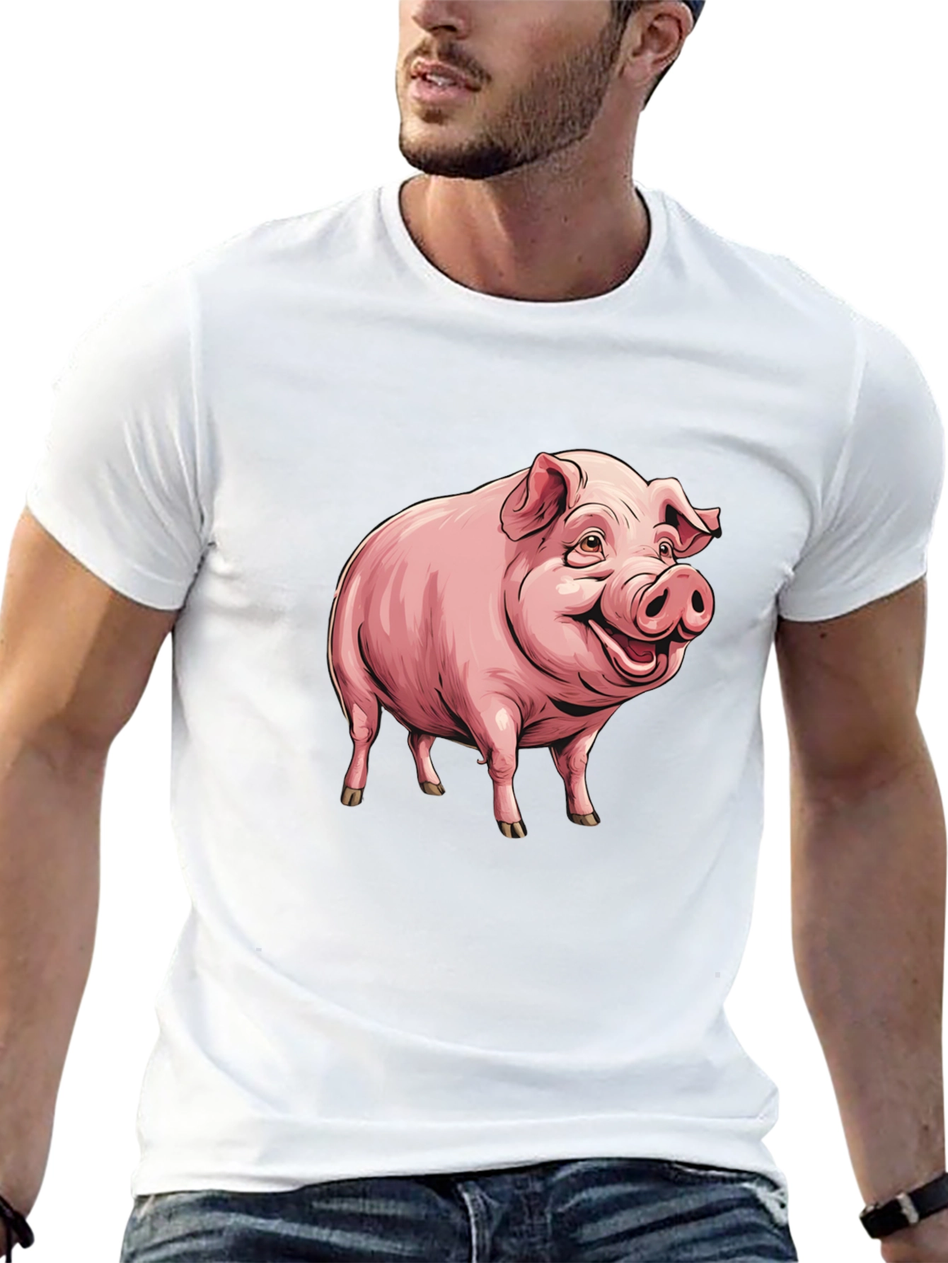 Funny Pig Graphic Tee - Black Cotton T-Shirt