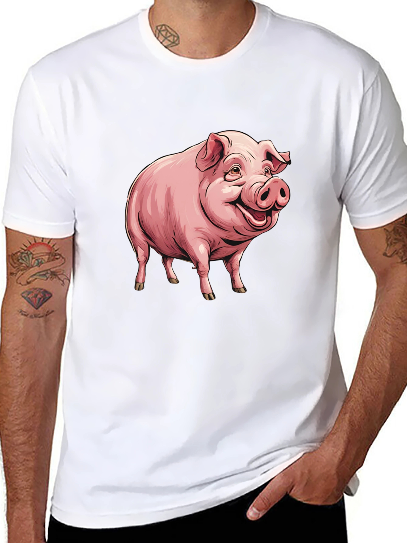 Funny Pig Graphic Tee - Black Cotton T-Shirt