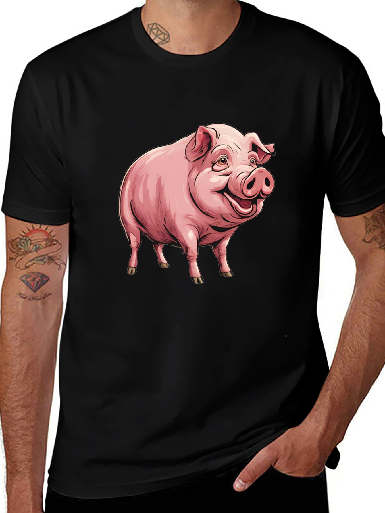Funny Pig Graphic Tee - Black Cotton T-Shirt