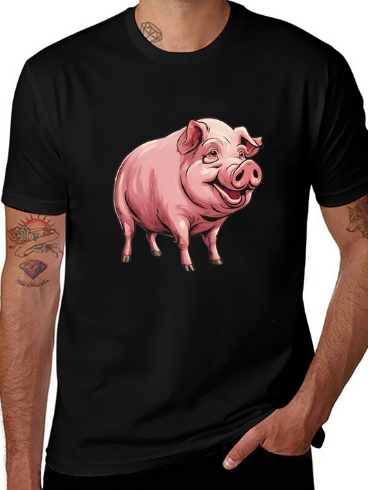 Funny Pig Graphic Tee - Black Cotton T-Shirt