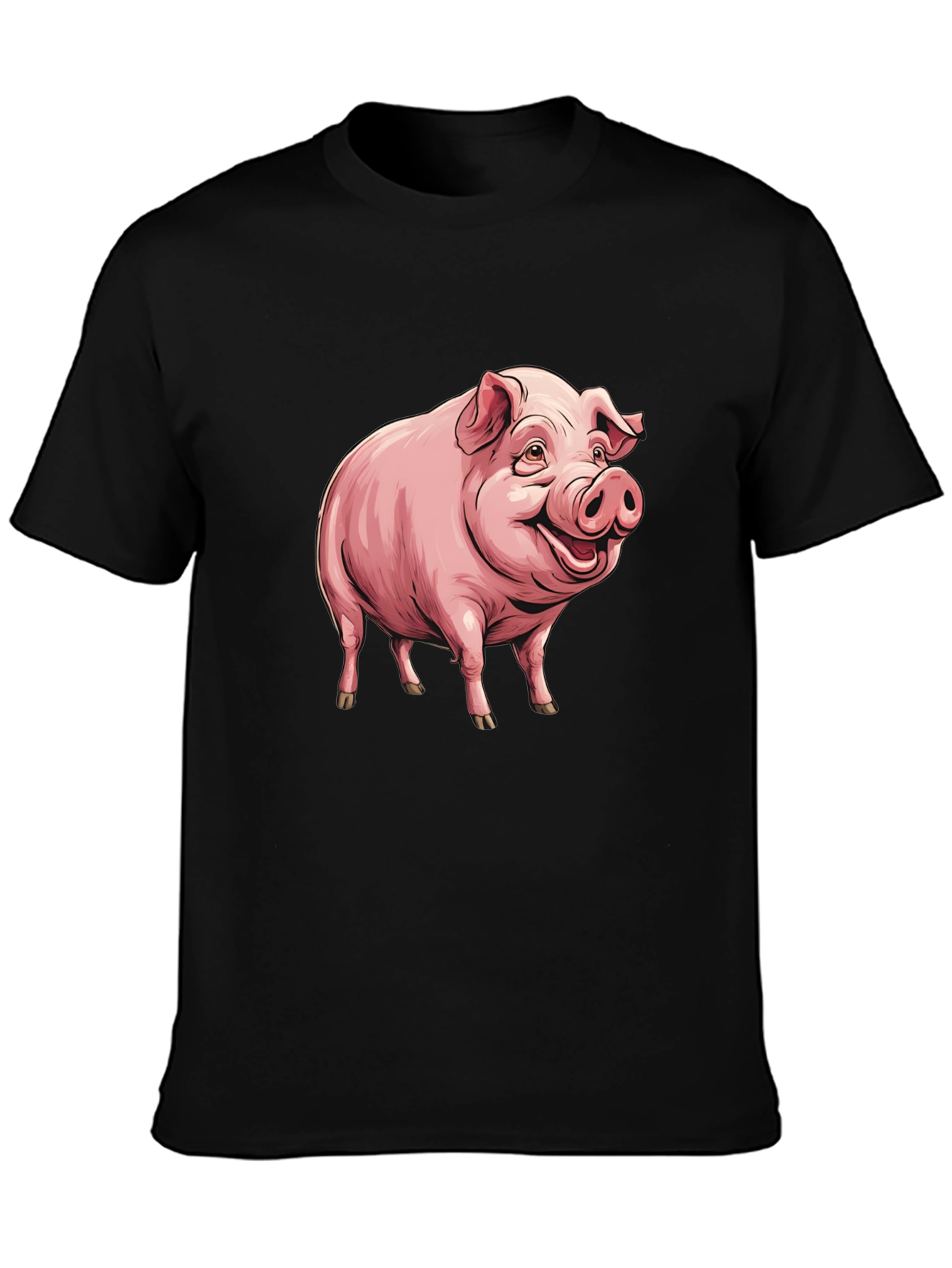 Funny Pig Graphic Tee - Black Cotton T-Shirt
