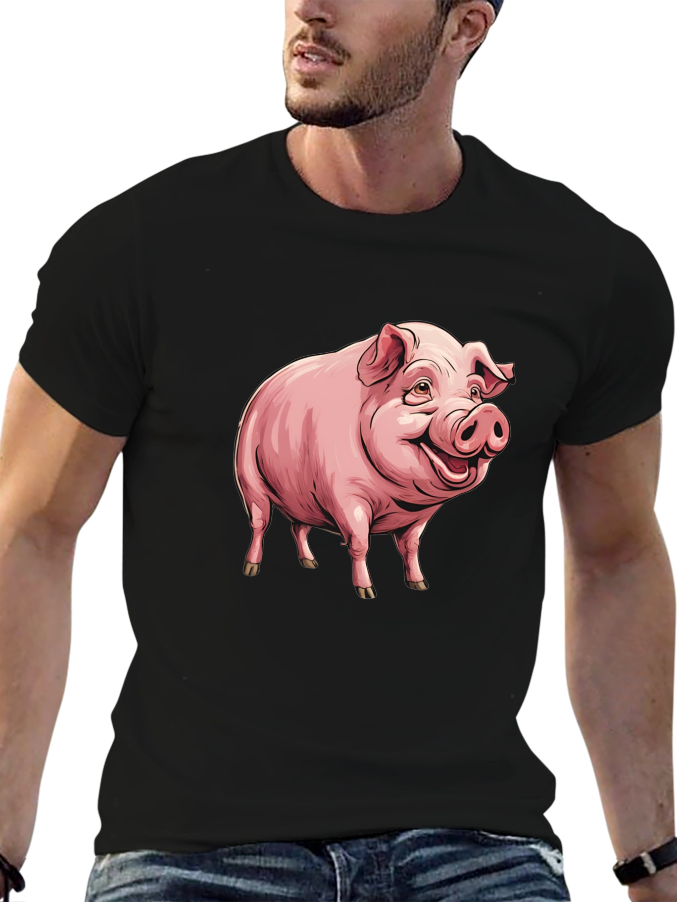 Funny Pig Graphic Tee - Black Cotton T-Shirt
