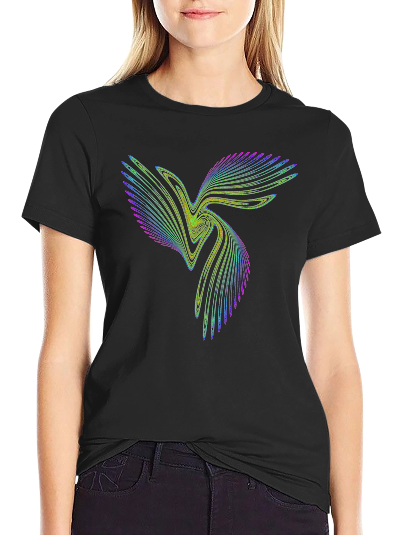 Vibrant Fractal Design Black Cotton T-Shirt
