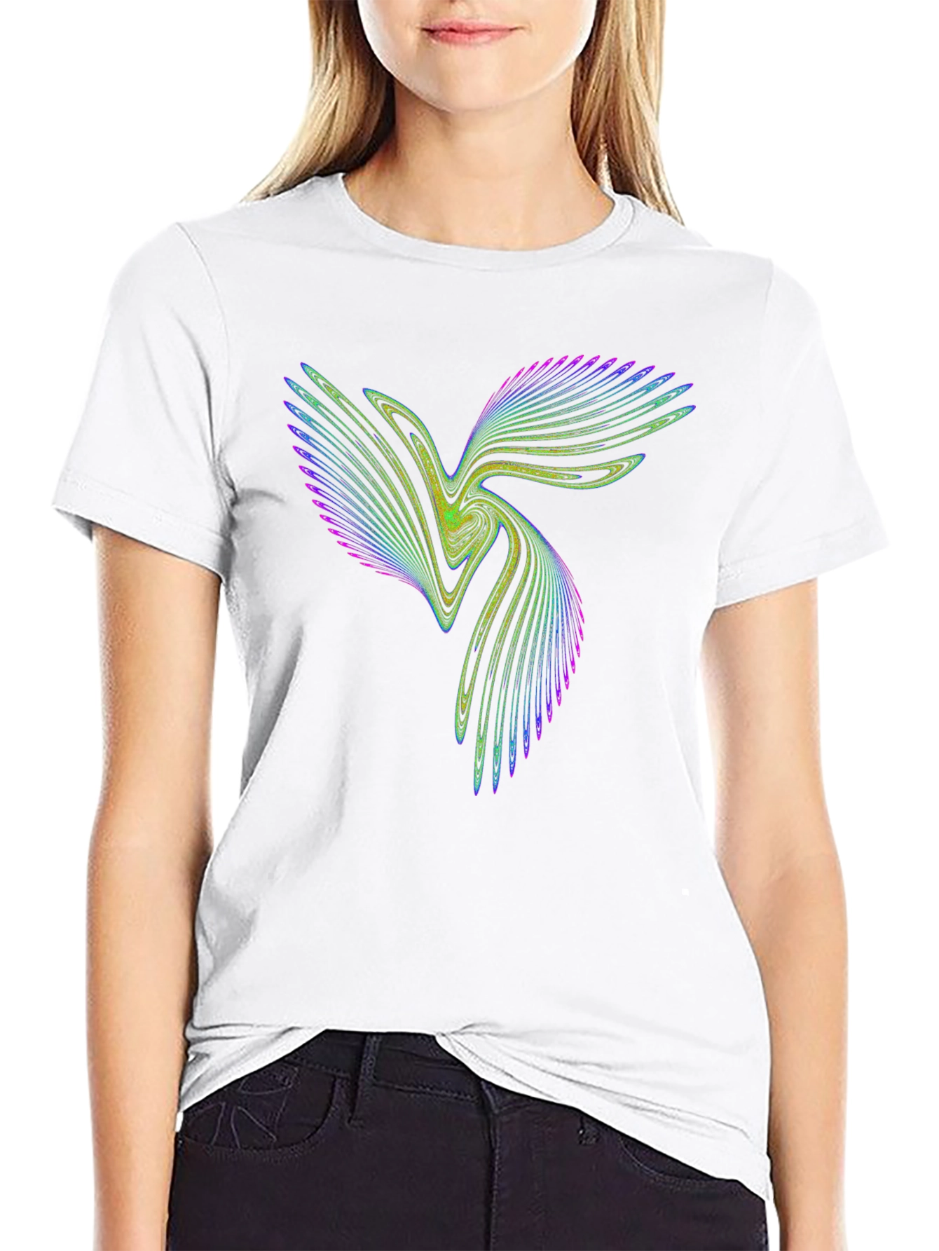 Vibrant Fractal Design Black Cotton T-Shirt