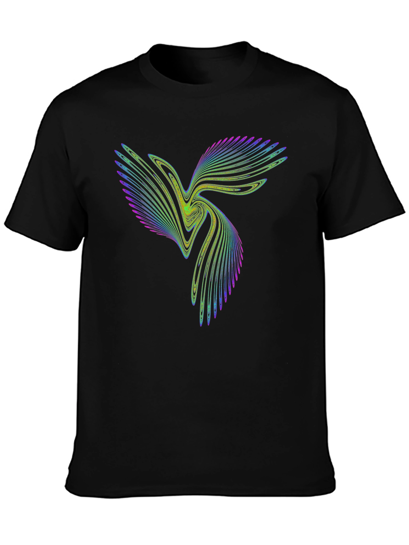 Vibrant Fractal Design Black Cotton T-Shirt