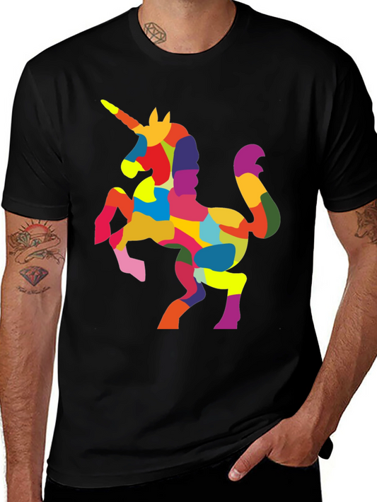 Colorful Unicorn Graphic Tee - Black Cotton Shirt