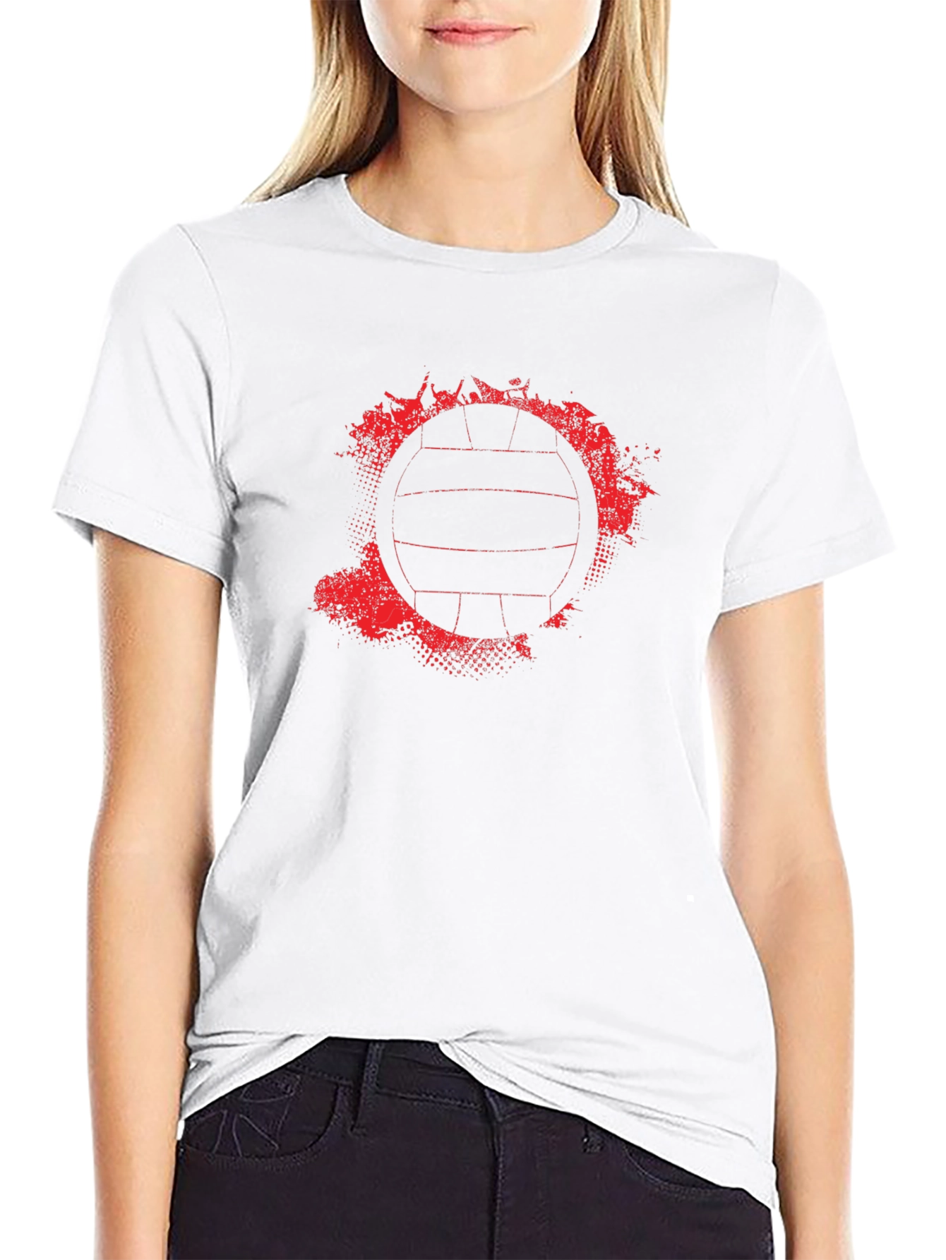 Volleyball Graphic Tee - Grunge Red Print
