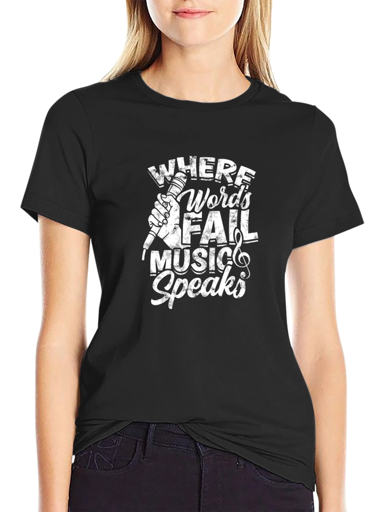 Music Speaks Black Graphic T-Shirt